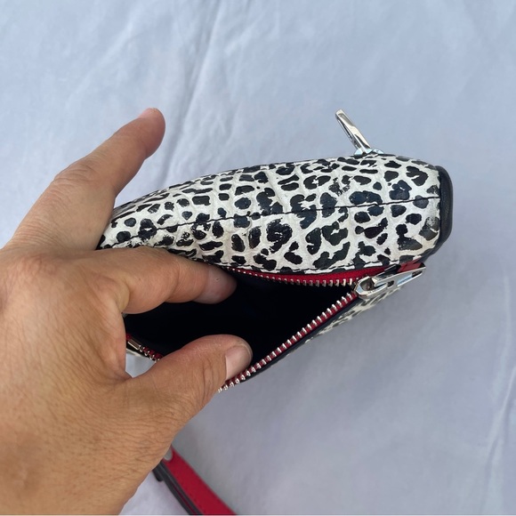 Alexander Wang Fumo Black White Red Embossed Leather Wristlet Zip Around Wallet - Picture 10 of 17